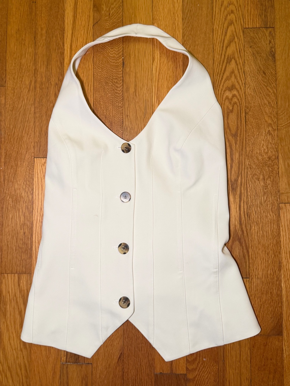 White Strapless Button-Front Halter Top